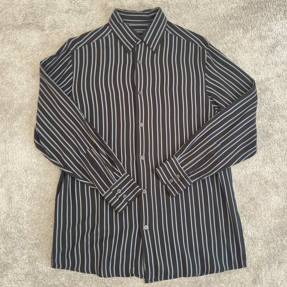 Claiborne Men’s Adult Casual Collared Neck Striped Long Sleeve Rayon Shirt Sz M